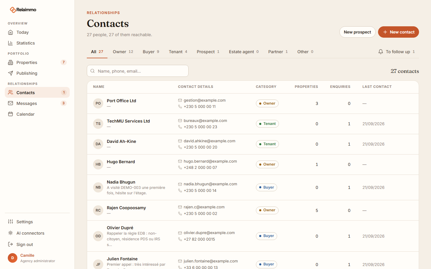 The list of contacts