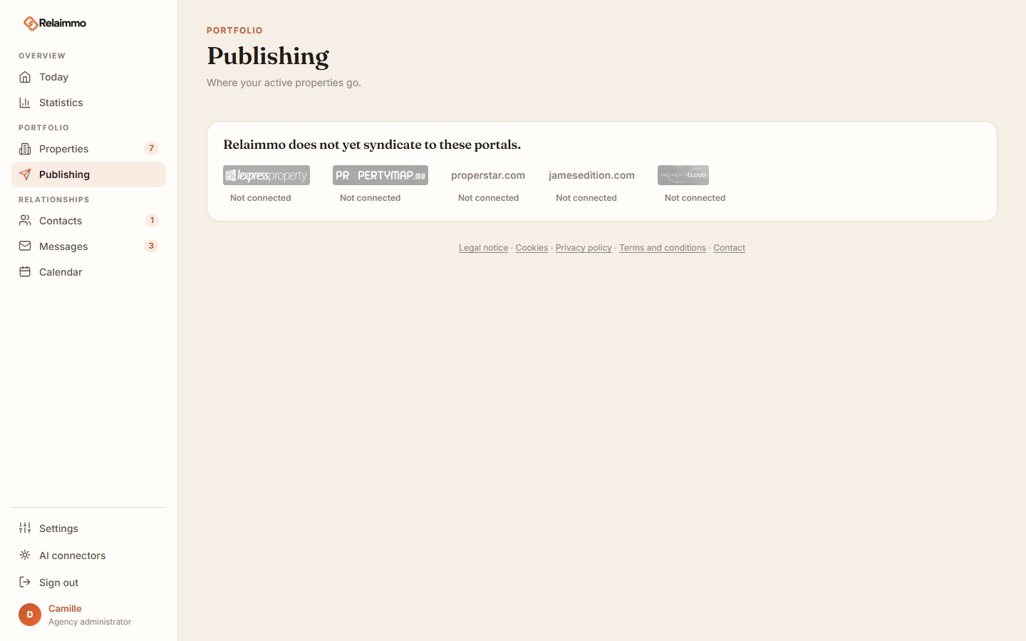 The Publishing screen